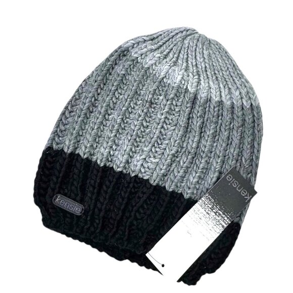NWT Kensie Beanie Hat Chunky Knit Gray Ombré One Size Winter Unisex Cold Weather - Picture 2 of 7